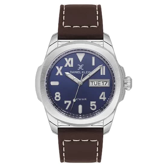 Relogio Analógico Masculino Daniel Klein DK.1.14078-3 Premium Gent / Pulseira de Couro - Marrom/Azul