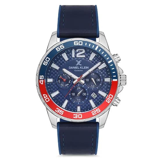 Relogio Analógico Masculino Daniel Klein DK.1.12672-3 Exclusive Gents / Pulseira de Silicone + Couro Genuíno - Azul/Vermelho