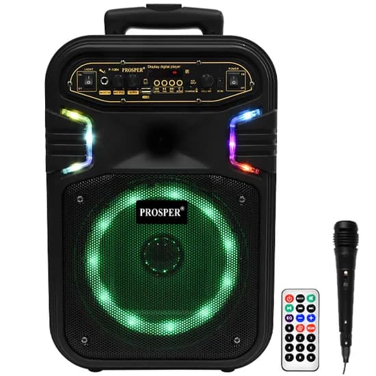 Caixa de Som Prosper P-1084 / 8" / 1000W / com Bluetooth / USB / Rádio FM - Preto