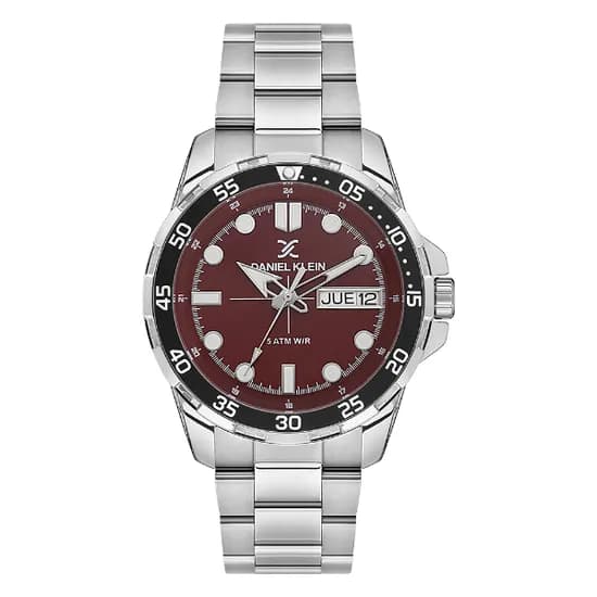Relogio Analógico Masculino Daniel Klein DK.1.13884-3 Premium Gents / Pulseira de Aço Inoxidável - Prata/Preto/Vinho