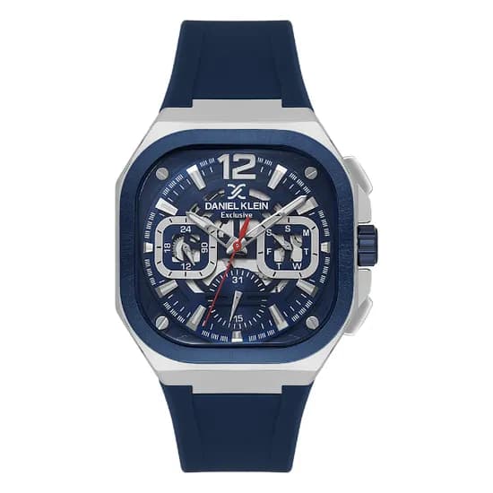 Relogio Analógico Masculino Daniel Klein DK.1.14008-2 Exclusive Gent / Pulseira de Silicone - Azul/Prata