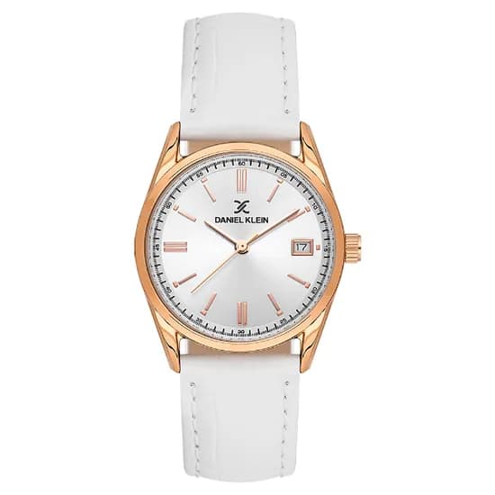 Relogio Analogico Feminino Daniel Klein DK.6.14135-5 Premium Lady / Pulseira de Couro - Branco/Rose Gold
