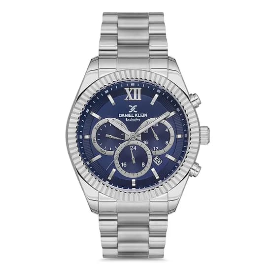 Relogio Analógico Masculino Daniel Klein DK.1.12769-2 Exclusive Gents / Pulseira de Aço Inoxidável - Prata/Azul
