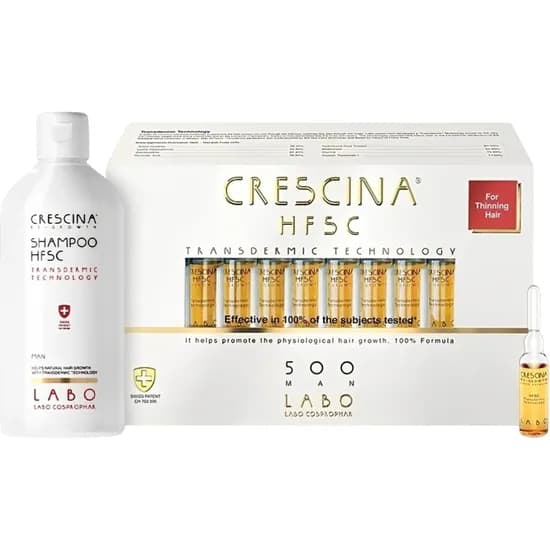 Kit Tratamento para Recréscimento Capilar Labo Cosprophar Crescina HSFC 500 Man - 20 Ampolas + Shampoo 200ML
