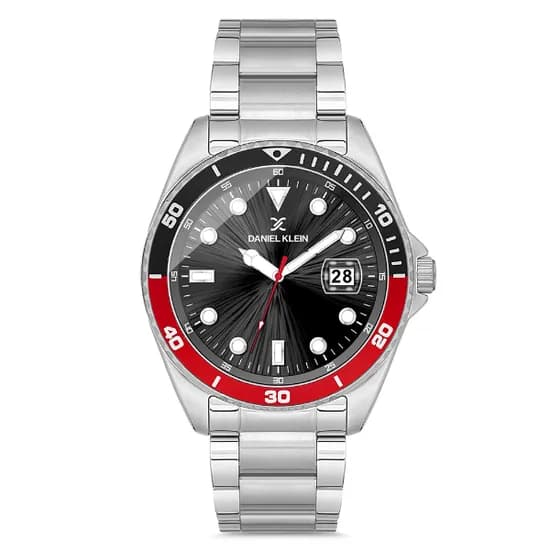 Relogio Analógico Masculino Daniel Klein DK.1.12664-1 Premium Gents / Pulseira de Aço Inoxidável - Prata/Preto/Vermelho