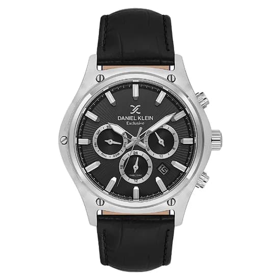 Relogio Analógico Masculino Daniel Klein DK.1.14056-1 Exclusive Gent / Pulseira de Couro - Preto/Prata