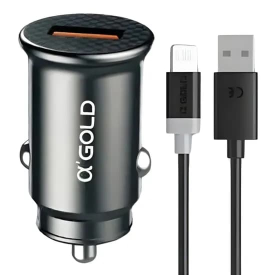 Carregador Veicular A'Gold CJ04-2 20W USB/Lightning - Black