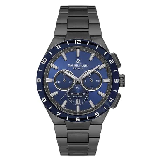 Relogio Analógico Masculino Daniel Klein DK.1.14079-4 Exclusive Gents / Pulseira de Aço Inoxidável - Preto/Azul