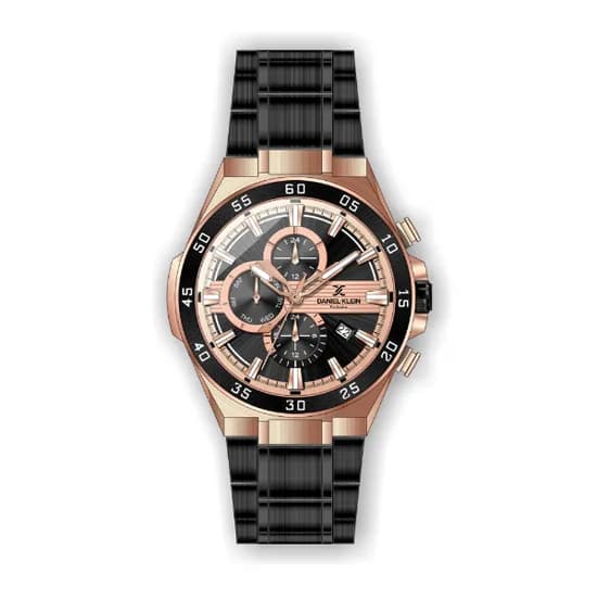 Relógio Analógico Masculino Daniel Klein Exclusive DK.1.12362-6 - Preto e Rosa Ouro
