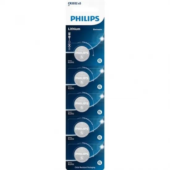 Pilha CR2032 Philips 3V Lithium - PACK-5