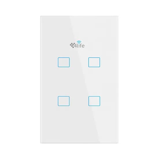Interruptor de Parede 4LIFE Zigbee Smart Wall 4 Gang Light Touch Switch FLT4SWZ / com 4 Botões / Bluetooth / Compativel com Alexa e Google Home / 100-240V ~50/ 60HZ / App Smart Life - Branco
