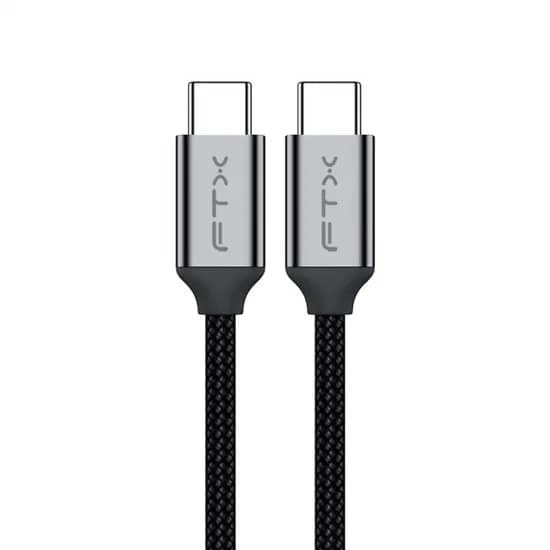 Cabo USB-C Macho para USB-C Macho 3.2, 2M FTX CT-C160-PU31-CMCM2-AG2, 20GBPS, 100W, 20V, 5A, 4K, 60HZ/120HZ, 1080P, Preto, Carcaça de Alumínio, Nylon Trançado