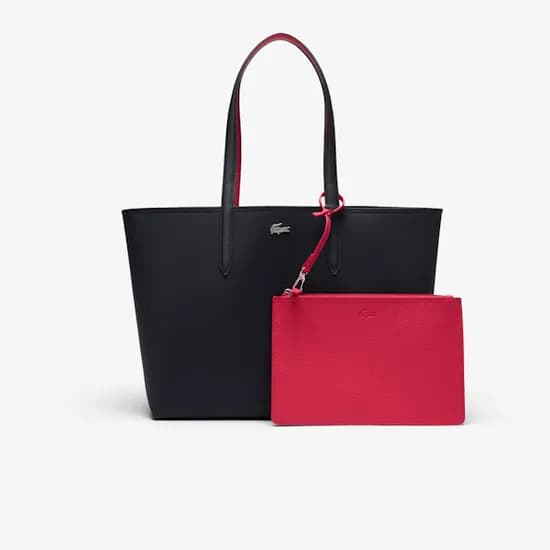 Bolso de Hombro Femenino Lacoste Tote Anna Reversible Negro/ Fucsia