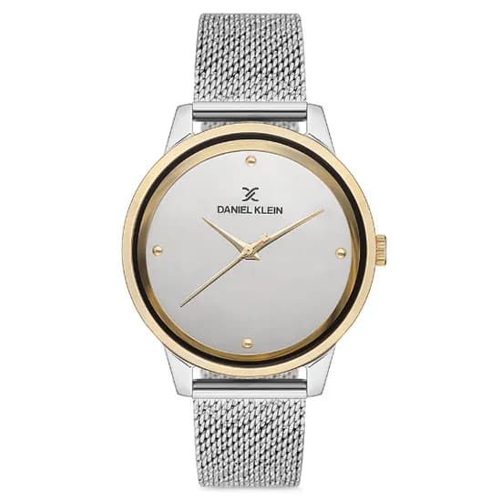 Relogio Analogico Feminino Daniel Klein DK.1.12686-4 Premium Ladies / Pulseira de Malha Metalica - Prata/Dourado