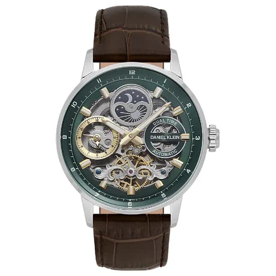 Relogio Analógico Masculino Daniel Klein DK.1.14013-3 Skeleton / Pulseira de Couro - Marrom/Verde/Prata