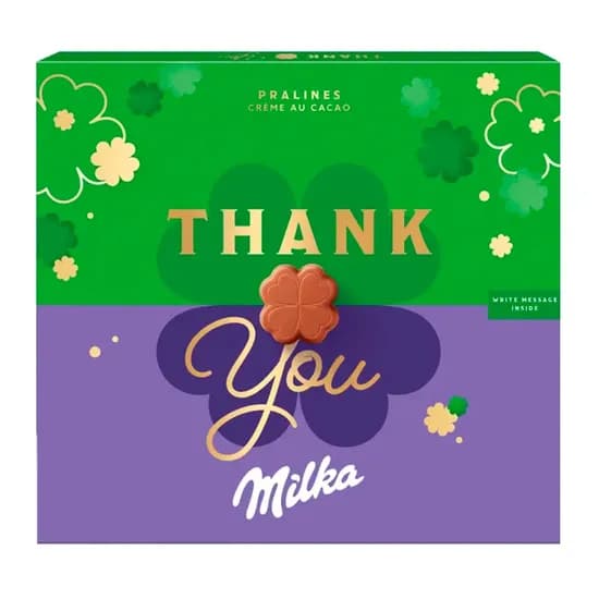Caixa de Chocolate Milka Recheio Creme de Cacau Thank You 110G