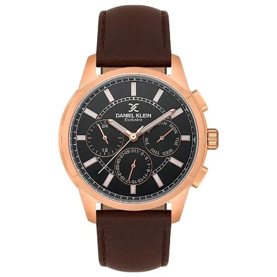 Relogio Analógico Masculino Daniel Klein DK.1.14209-5 Exclusive Gent / Pulseira de Couro - Marrom/Rose Gold/Preto