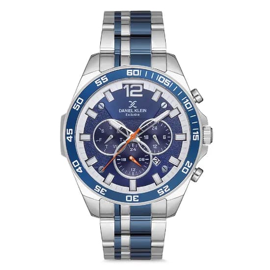 Relogio Analógico Masculino Daniel Klein DK.1.12734-3 Exclusive Gents / Pulseira de Aço Inoxidável - Prata/Azul