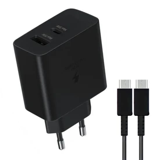 Carregador / Adaptador de Parede Samsung 35W / Dual Port (USB-C / USB-A) + Cabo USB-C - USB-C - Preto