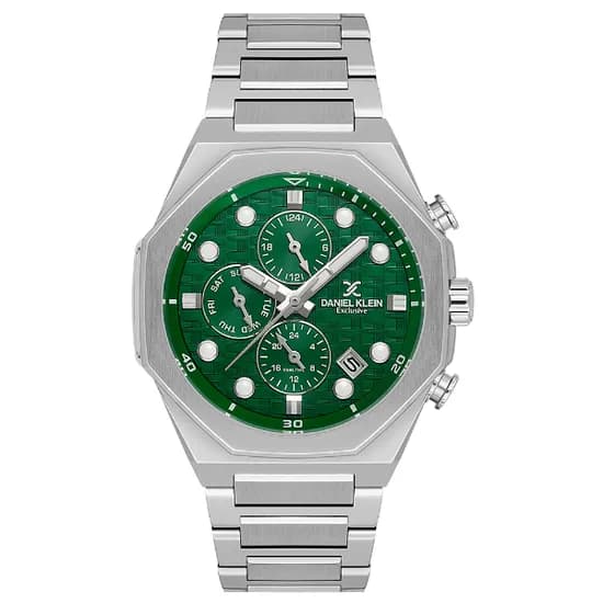 Relogio Analógico Masculino Daniel Klein DK.1.14217-3 Exclusive Gents / Pulseira de Aço Inoxidável - Prata/Verde