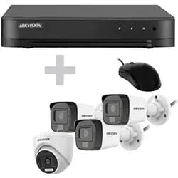 CCTV de Vigilância DVR Hikvision KIT-7204HGHI-4CAM/ HL Turbo HD 1+3CAM / HDMI / VGA / USB / Lan / Rca - Preto + Mouse