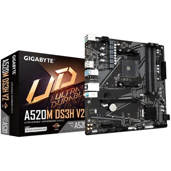 Placa Mãe AM4 Gigabyte A520M DS3H V2 s/ R/ HDMI/ DP/ DVI/ M2/ DD4/ USB3.2