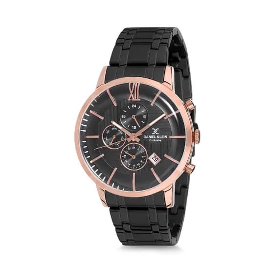 Relógio Analógico Masculino Daniel Klein Exclusive DK12228-6 - Preto e Rosa Ouro