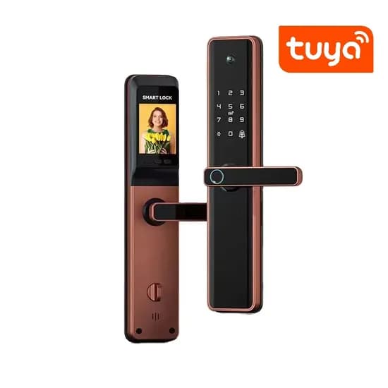Fechadura Digital S818MAX Wifi Tuya/ USB/ Cartão/ Chave/ Cam Red