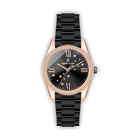 Relógio Analógico Feminino Daniel Klein Premium DK.1.12463-5 - Preto e Rosa Ouro