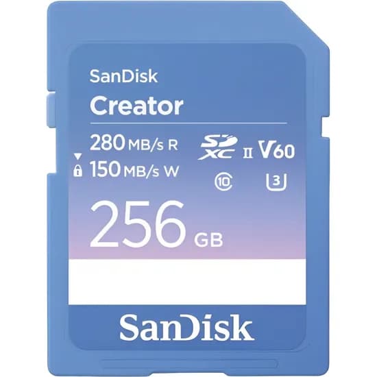 Memória SD Sandisk Creator 280-150 MB/s Uhs-II U3 V60 6K 256 GB (SDSDXEP-256G-Gncis)