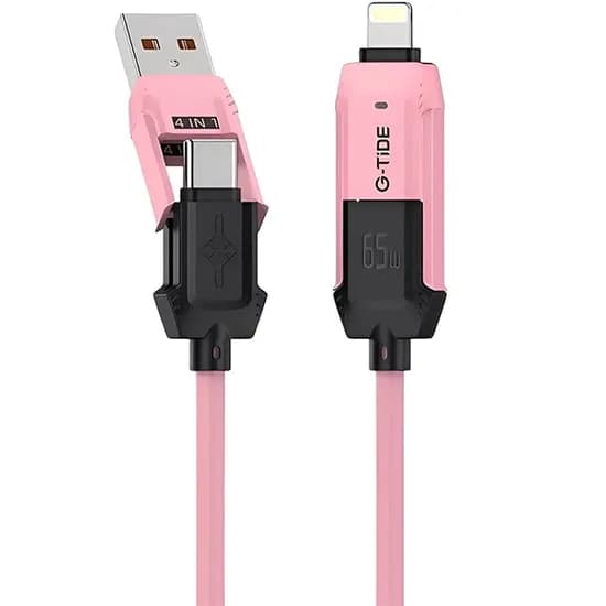 Cabo G-Tide Vida Colorida PC155-3 / 4 Em 1 / USB-C + Lightning + USB / 1.5 Metros / PVC - Rosa