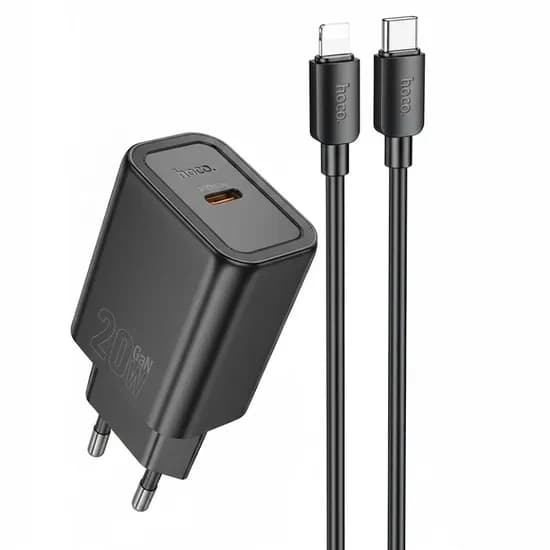 Carregador Hoco N60 20W + Cabo USB-C para Lightning - Preto