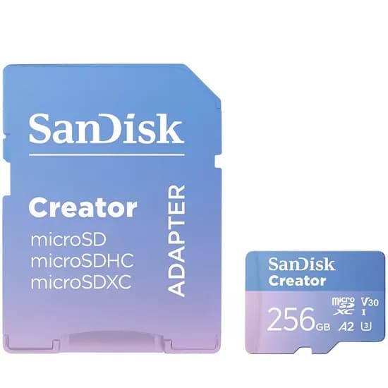 Memória Micro SD Sandisk Creator 190-130 MB/s Uhs-I U3 V30 4K 256 GB (SDSQXAV-256G-GN6MS)