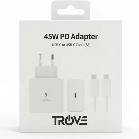 Carregador Trove PD Fast 45W com 1 Porta USB-C / com Cabo USB-C - Branco