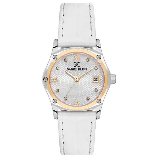 Relogio Analogico Feminino Daniel Klein DK.1.14270-3 Premium Lady / Pulseira de Couro - Branco/Prata/Gold