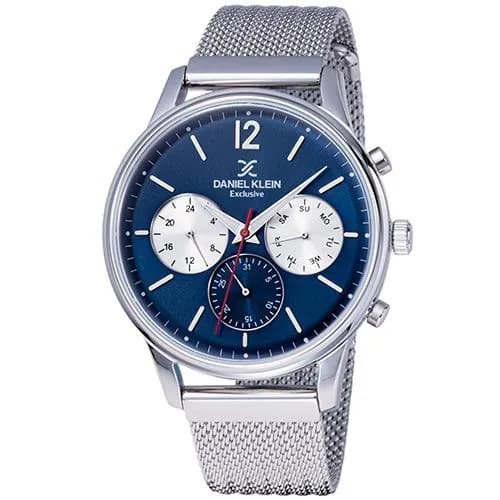 Relógio Analógico Daniel Klein Exclusive DK11906-3 Masculino Pulseira de Aço Inoxidável - Prata e Azul