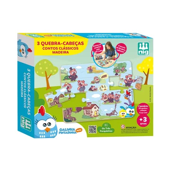 Kit de Rompecabezas Nig Brinquedos 0734 Cuentos Clásicos Mini Galinha Pintadinha 3 Unidades