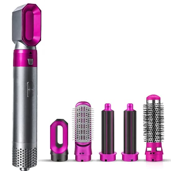 Modelador de Cachos / Secador de Cabelo Eletrico Hot Air Style 5 Em 1 K0049 / 110V - Cinza/Rosa