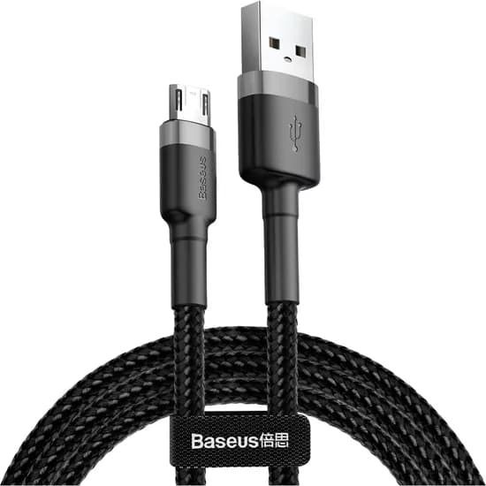 Cabo USB-A para Micro USB Baseus CAMKLF-BG1 Cafule 2.4A - Preto/Cinza 1 Metro