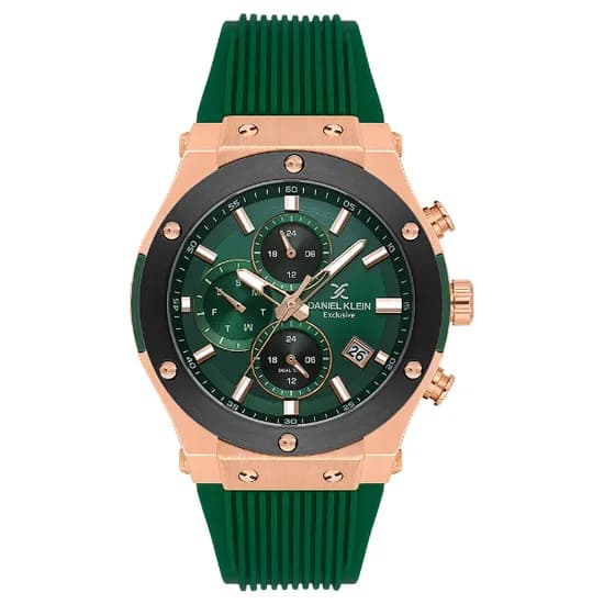 Relogio Analógico Masculino Daniel Klein DK.1.14228-5 Exclusive Gent / Pulseira de Silicone - Verde/Rose Gold/Preto