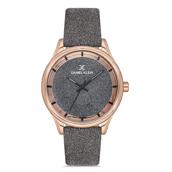 Relógio Analógico Feminino Daniel Klein DK.1.12667-4 Premium Ladies / Pulseira de Couro - Preto Glitter