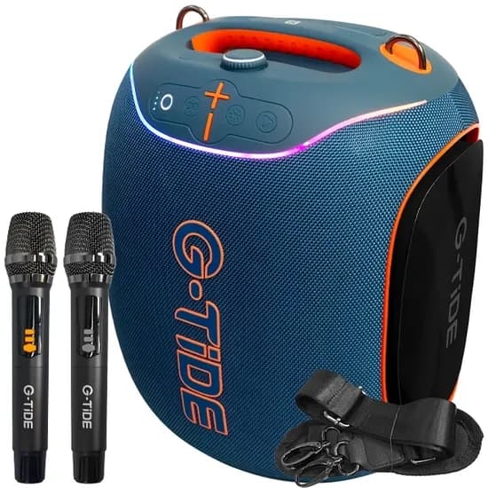 Speaker / Caixa de Som G-Tide Thunder Bass Max / 300W / Bluetooth / USB / Auxiliar / Microfone - Azul/ Laranja