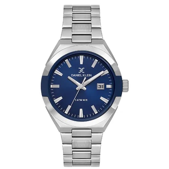Relogio Analógico Masculino Daniel Klein DK.1.14145-2 Premium Gents / Pulseira de Aço Inoxidável - Prata/Azul