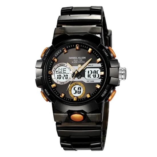 Relogio Digital Masculino Daniel Klein DK.2386-4 Summer 25 / Pulseira de Silicone - Preto Translucido/Dourado