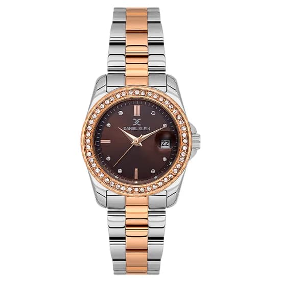 Relogio Analogico Feminino Daniel Klein DK.6.14134-6 Premium Lady / Pulseira de Aço Inoxidável - Prata/Rose Gold/Marrom