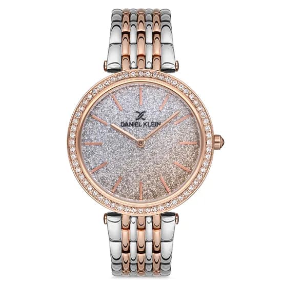 Relógio Analógico Feminino Daniel Klein DK.1.12687-5 Premium Ladies / Pulseira de Aço Inoxidável - Prata/Rose Gold Glitter