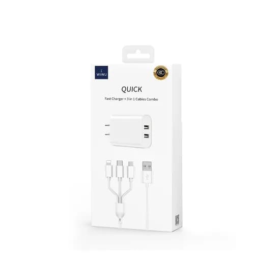 Carregador 3 Em 1 USB Tipo C iPhone e Fone Quick Wiwu