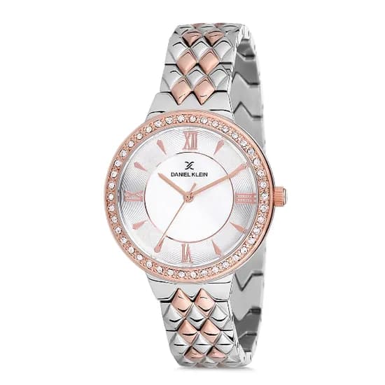 Relogio Analogico Feminino Daniel Klein DK12081-5 Premium Ladies / Pulseira de Aço Inoxidável - Prata/Rose Gold