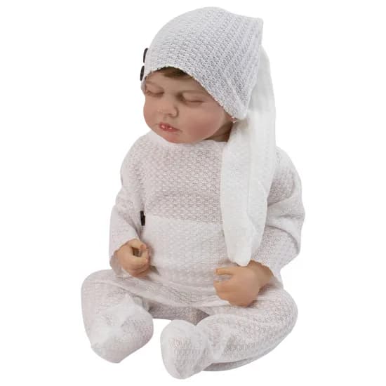 Boneca Baby Reborn V-012 - 48CM - Silicone - Roupa Branca com Botão Preto