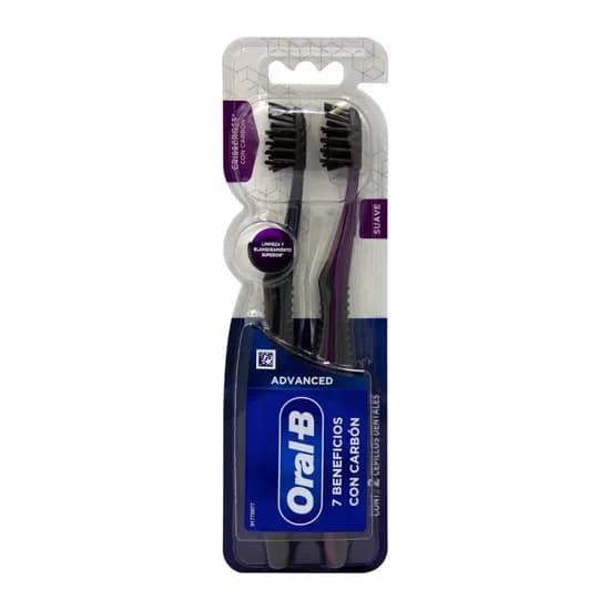 Escova de Dente Macio Oral B 7 Beneficios com Carvão Kit com 2 Unidades
